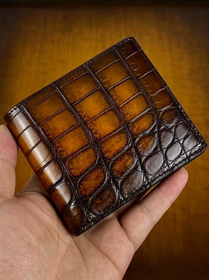 Bespoke Patina Alligator Leather Bifold Wallets - Brown