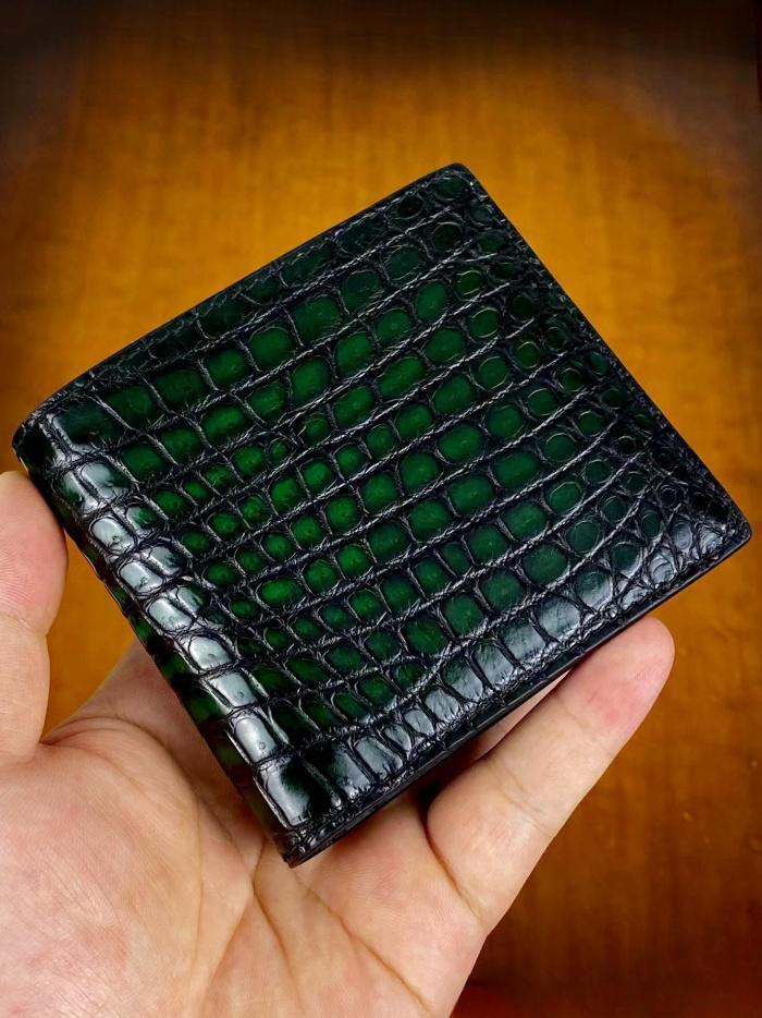 Bespoke Patina Alligator Leather Bifold Wallets - Green