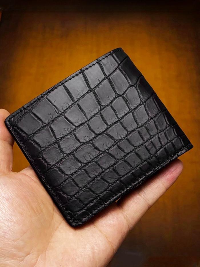 Custom Crocodile Leather Bifold Wallets - Black