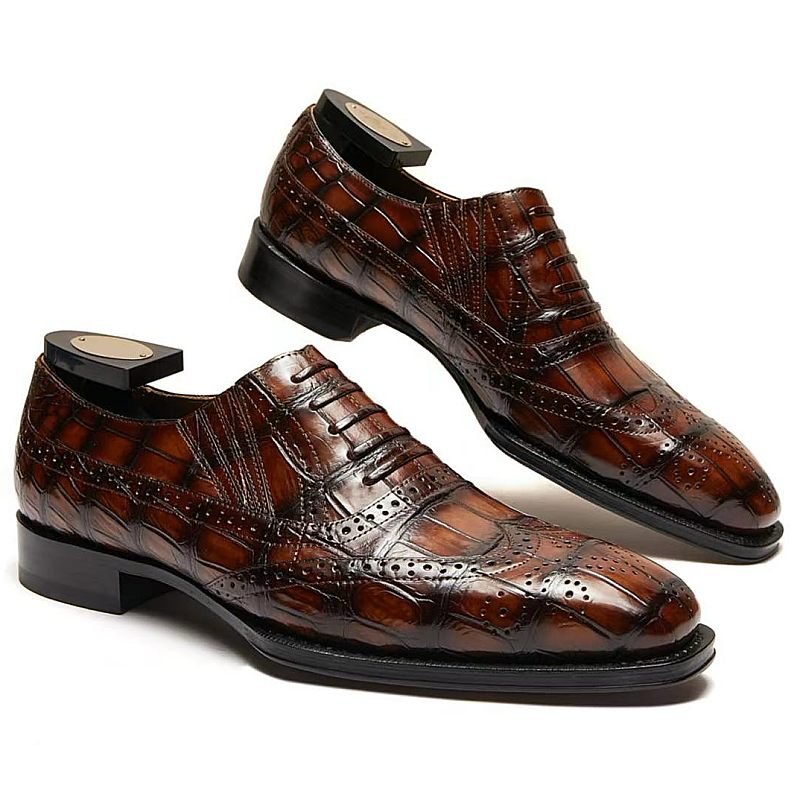 Classic Crocodile Leather Wingtip Oxford Shoes for Wedding